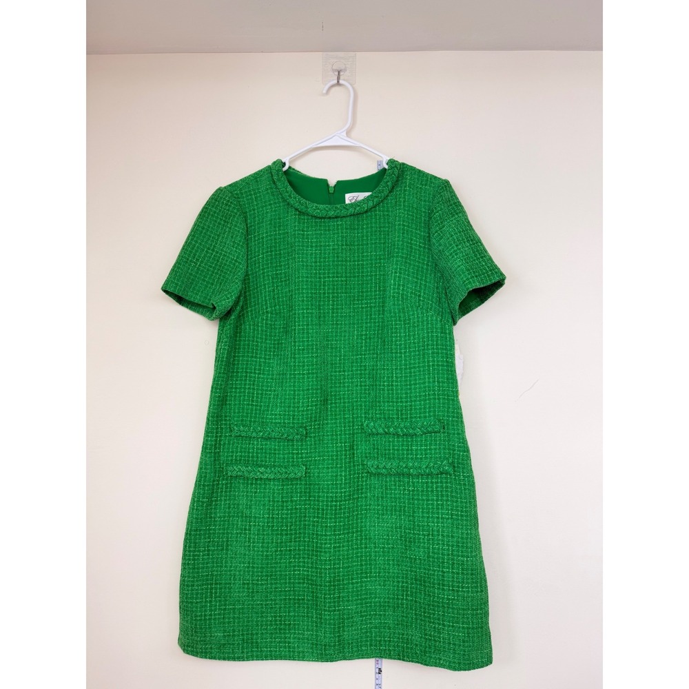 Eliza J Tweed Dress Women 10P New Green Short Sleeve Textured MSRP $158